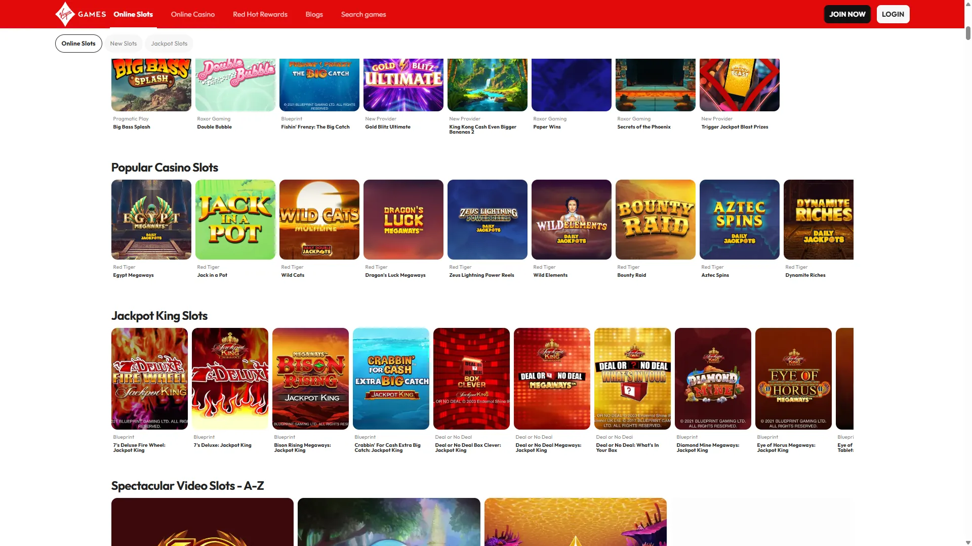 Virgin Games slots lobby
