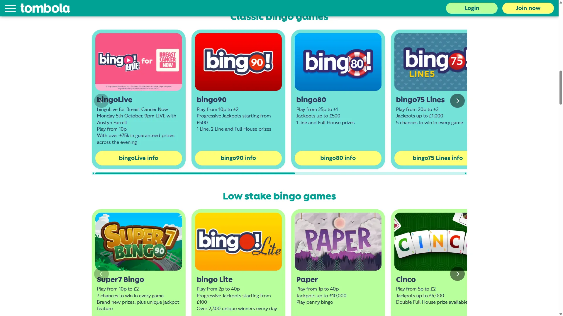 tombola bingo games lobby