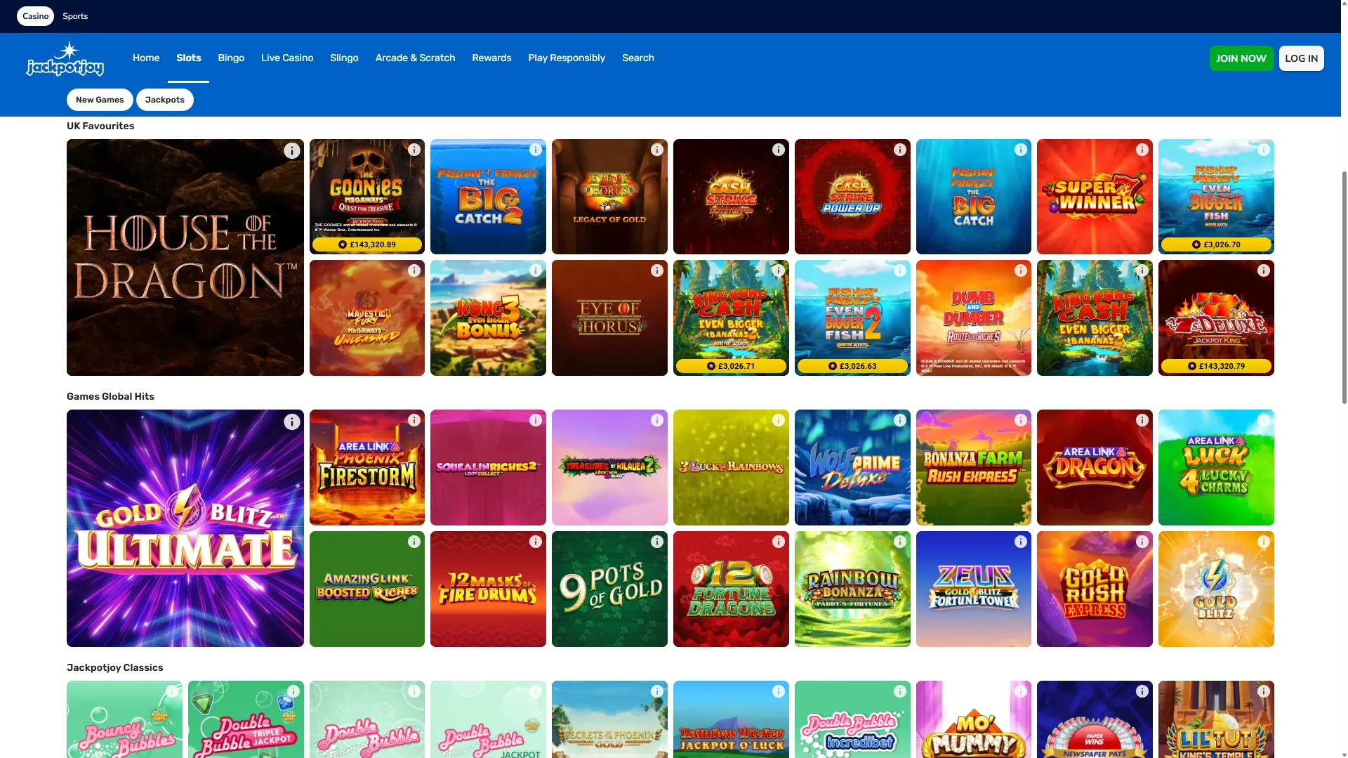 Jackpotjoy slots lobby